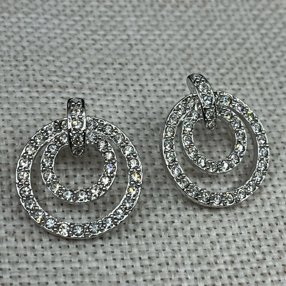 Nolan Miller Glamour Collection Pave Triple Circle Earrings w/ Box and Cert - Picture 8 of 17